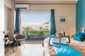 Central high-class and safe rooms next to Metro Airport Line with Acropolis View from balcony